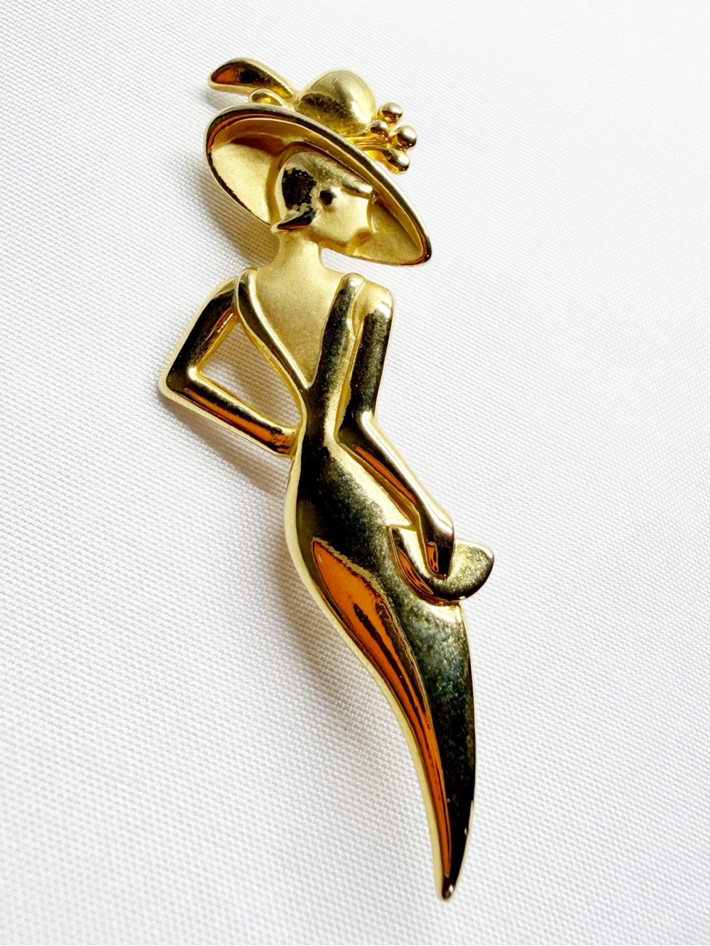 Vintage JJ Jonette Elegant Lady Remington Gold Tone Brooch